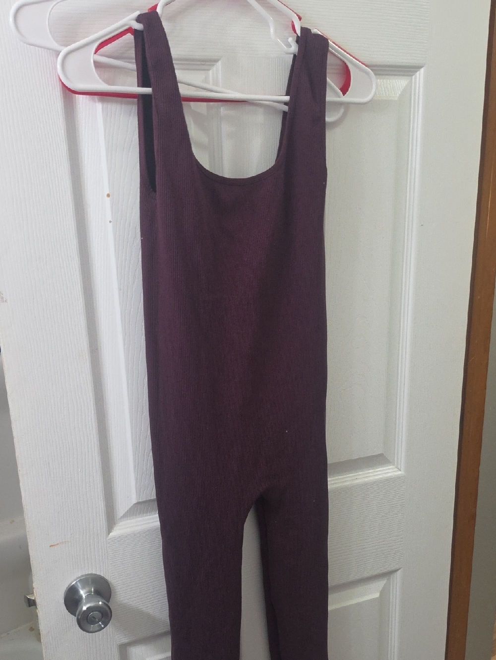 Ribbed Sleeveless Jumpsuit in Deep Plum